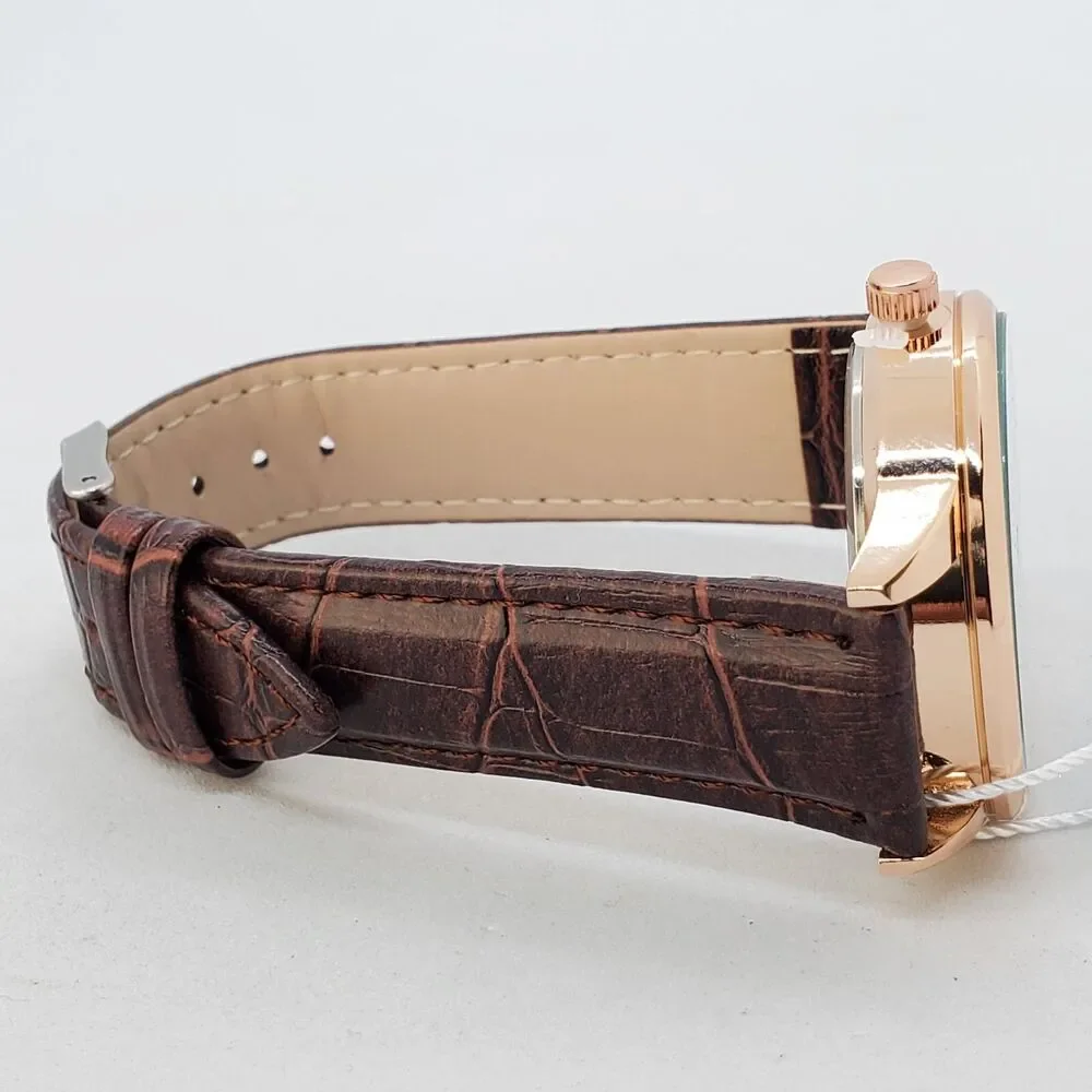 40MM Men's Watch Gold Case Black‎ Dial Brown Leather Bands Roman Numerals Date